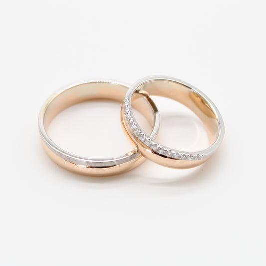 18k rosé goud koppel trouwringen met 0,15ct diamanten